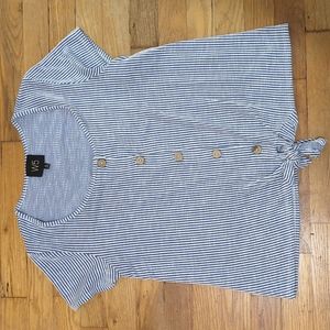 W5 blue and white button down, tie front top